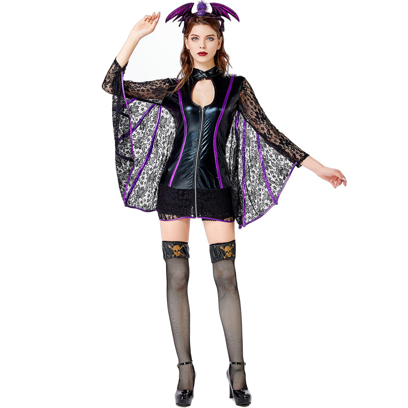 3336--Witch spider bat suit cosplay halloween costume