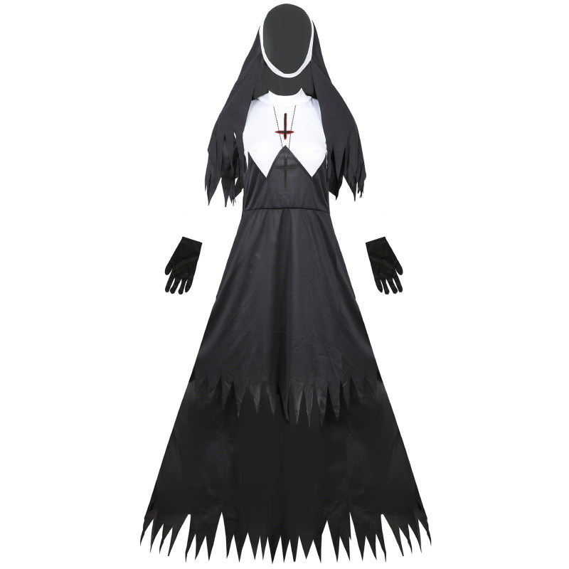 4551--Halloween zombie nun costume cosplay zombie vampire devil costume
