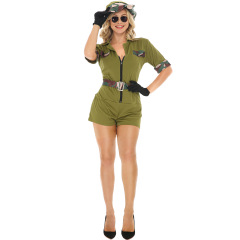 21256--Female Stewardess COS Flight Stage Costume Halloween American Female Pilot Costume