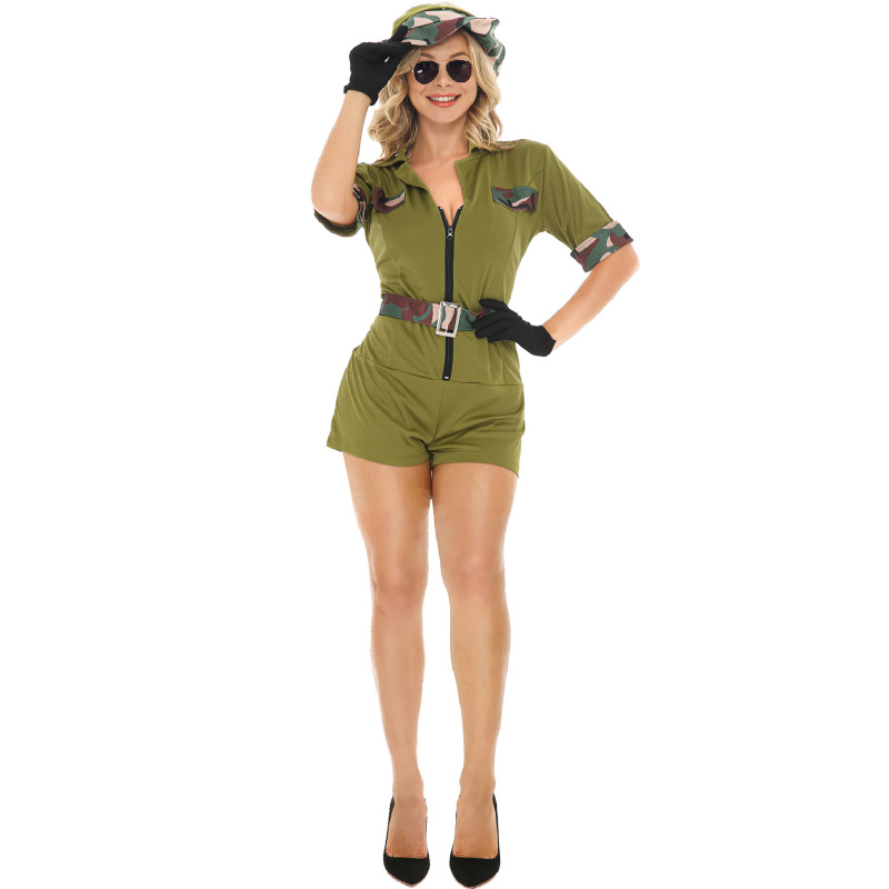 21256--Female Stewardess COS Flight Stage Costume Halloween American Female Pilot Costume