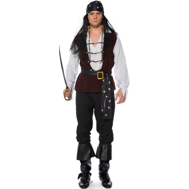 1823--New male pirate costume adult suit Halloween Pirates of the Caribbean costume