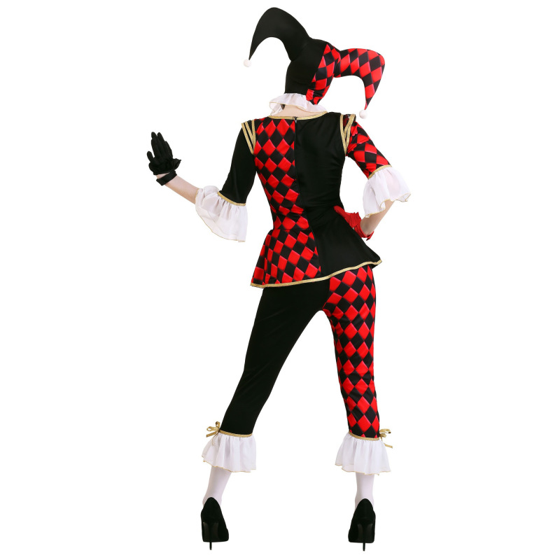 99047--Horror ghost clown costume Halloween black and red plaid evil clown costume uniform
