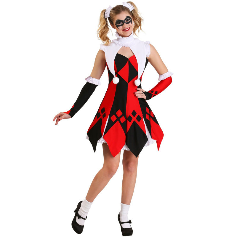 3382A--Red and white plaid clown costume cosplay female clown uniform halloween costume
