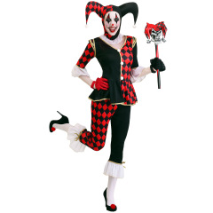 99047--Horror ghost clown costume Halloween black and red plaid evil clown costume uniform