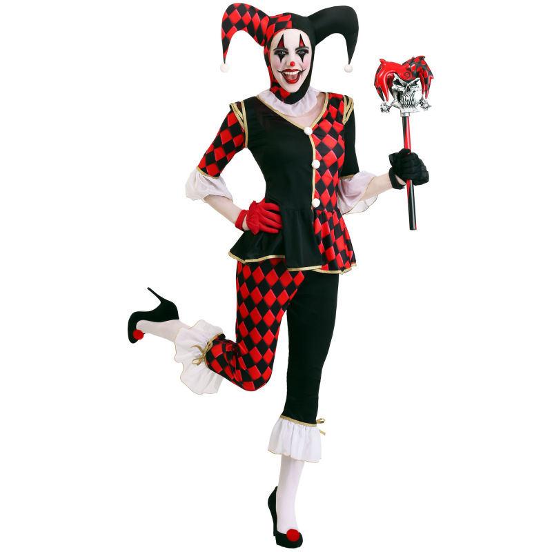 99047--Horror ghost clown costume Halloween black and red plaid evil clown costume uniform