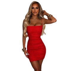6754--New suspender sexy backless mini hip glitter dress