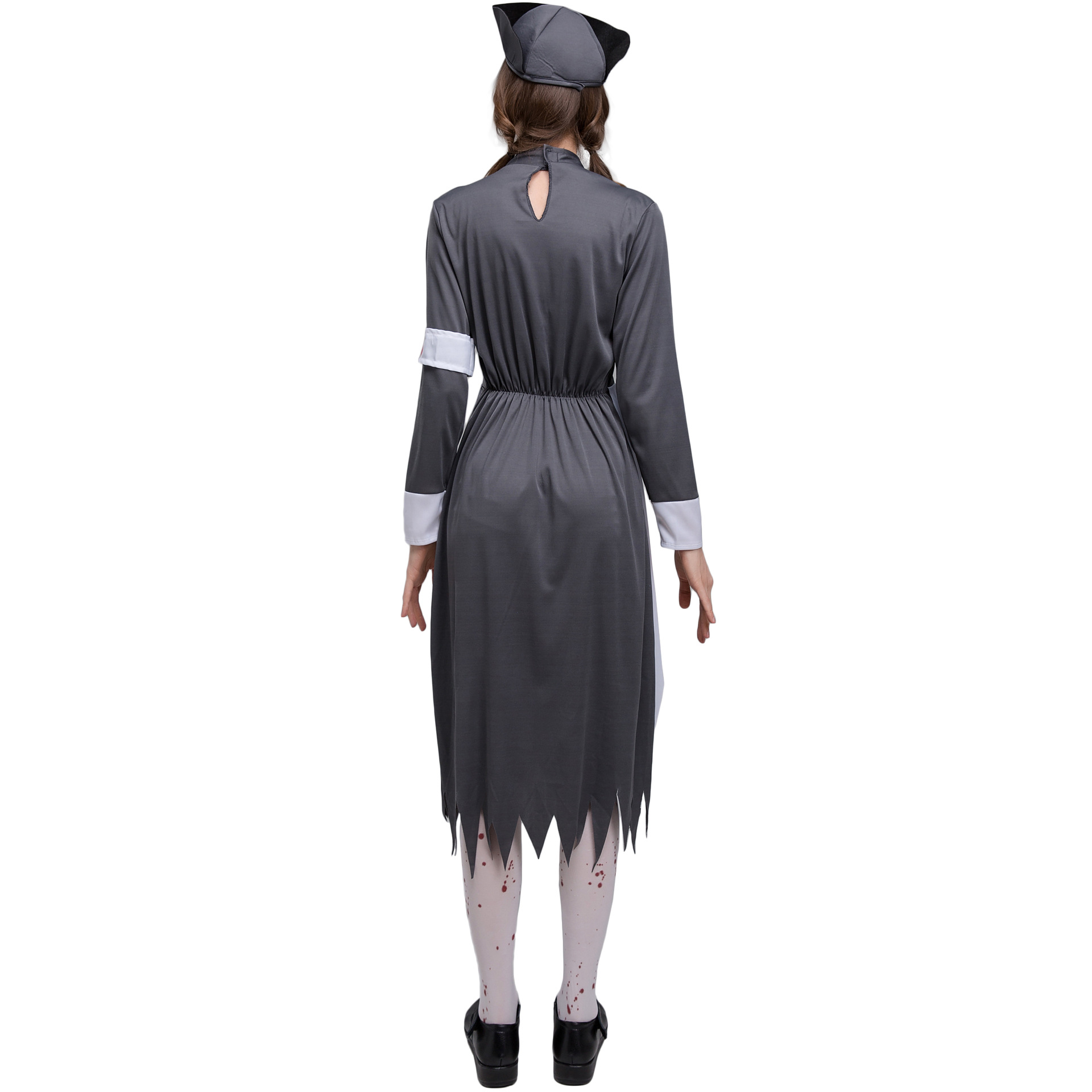 0906--Halloween Horror Print Fake Blood Nurse Costume