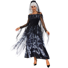 99035--New Halloween Costumes Horror Zombie Bride Dress