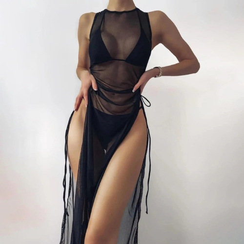 SGX-YXY20158--New solid color long skirt cover-up bikini beach skirt three-piece set