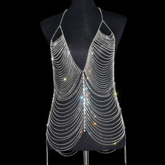 CC019--V-neck multi-layered rhinestone dress