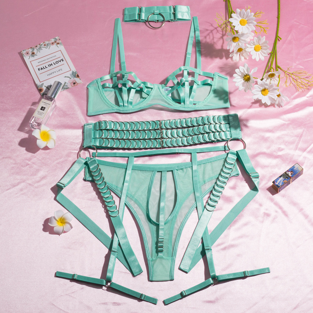 LS1437--European and American heavy craftsmanship complex push-up chest straps hollow sexy temptation sexy lingerie women's body shaping suit