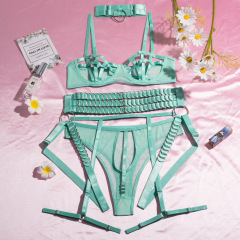 LS1437--European and American heavy craftsmanship complex push-up chest straps hollow sexy temptation sexy lingerie women's body shaping suit