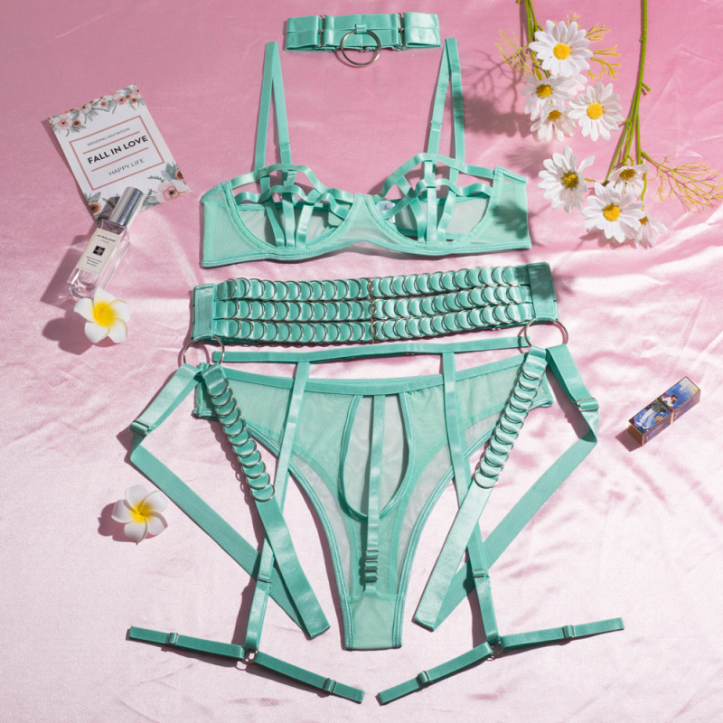 LS1437--European and American heavy craftsmanship complex push-up chest straps hollow sexy temptation sexy lingerie women's body shaping suit