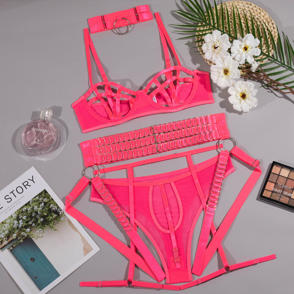 LS1437--European and American heavy craftsmanship complex push-up chest straps hollow sexy temptation sexy lingerie women's body shaping suit