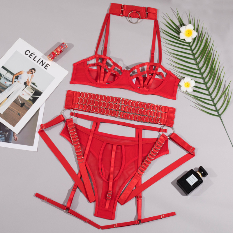 LS1437--European and American heavy craftsmanship complex push-up chest straps hollow sexy temptation sexy lingerie women's body shaping suit