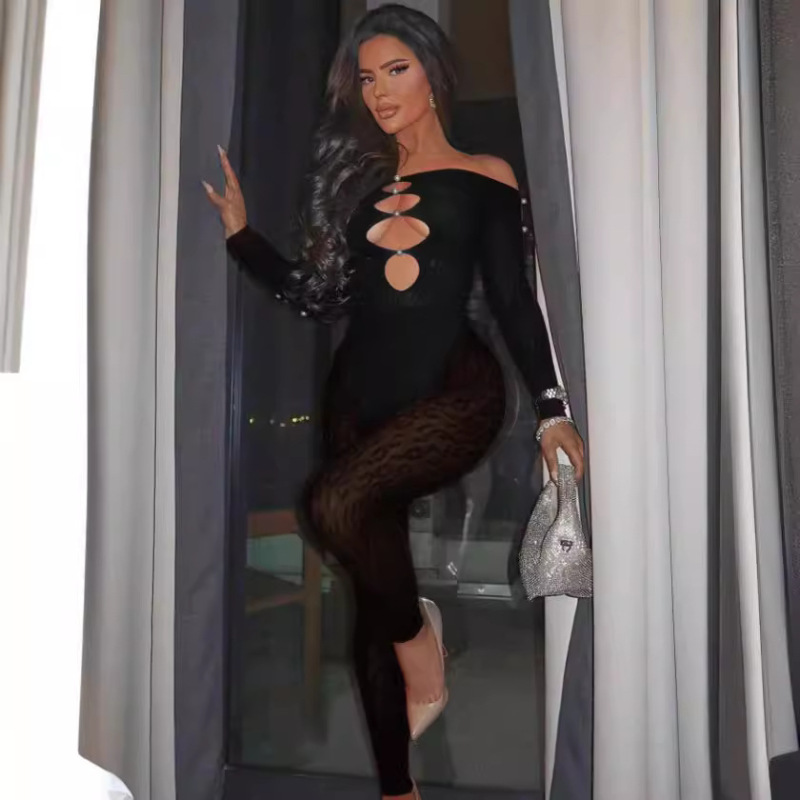 YDT023-Leopard print one shoulder high waist body stockings tight plus size yoga pants seamless jumpsuit