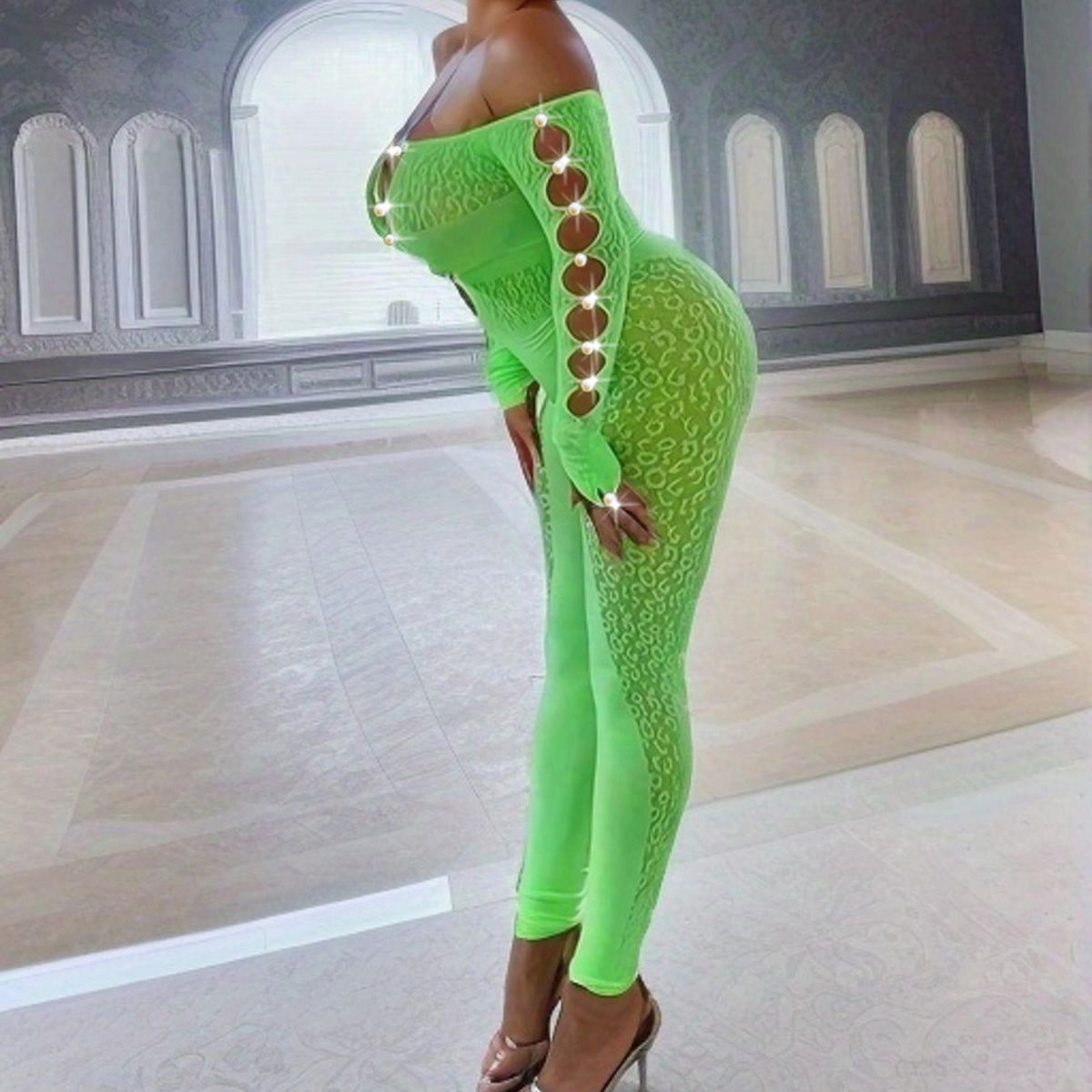 YDT023-Leopard print one shoulder high waist body stockings tight plus size yoga pants seamless jumpsuit