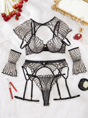 New see-through sexy suit with design embroidered shawl and garter belt sexy lingerie six-piece set