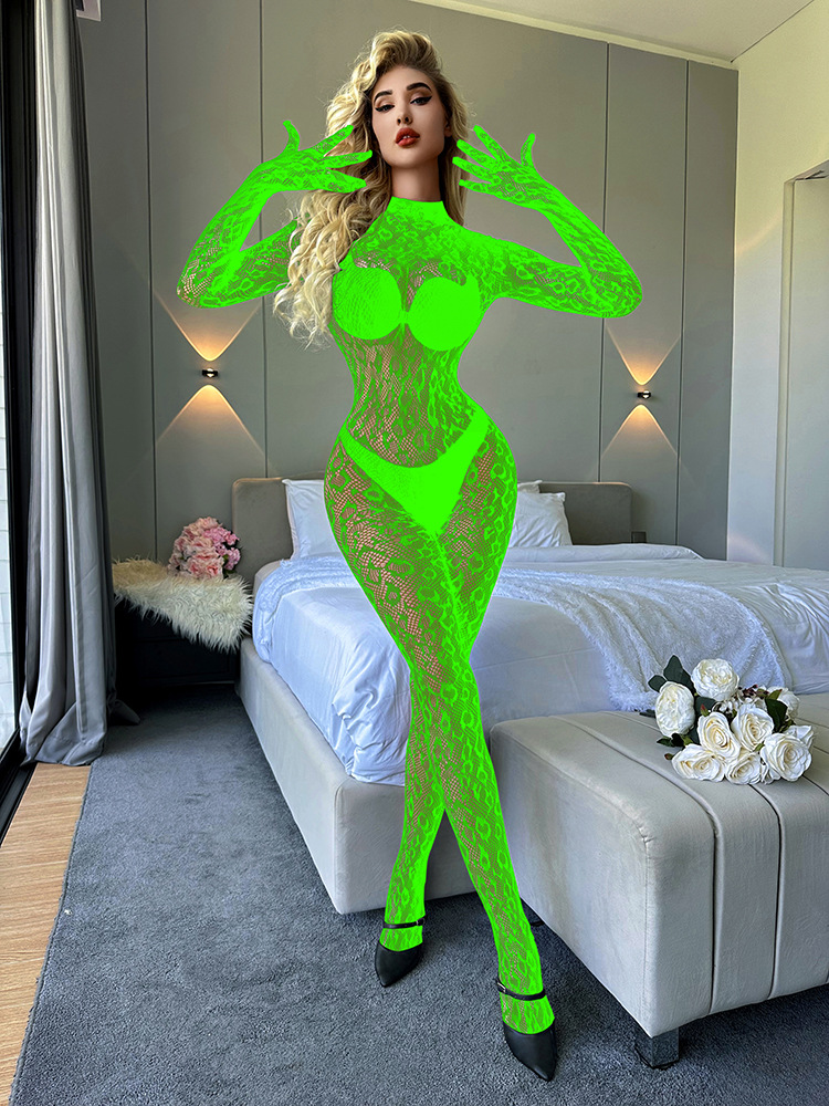 W636--Sexy underwear sexy long sleeve one-piece net socks net clothes closed crotch perspective