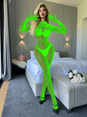 W636--Sexy underwear sexy long sleeve one-piece net socks net clothes closed crotch perspective