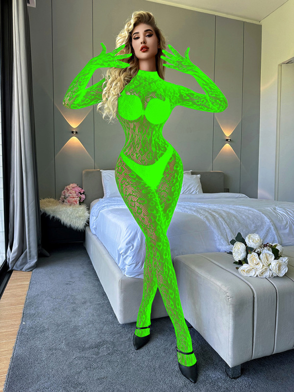 W636--Sexy underwear sexy long sleeve one-piece net socks net clothes closed crotch perspective
