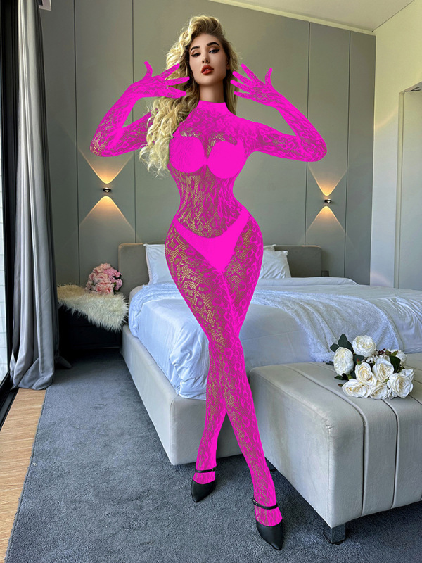 W636--Sexy underwear sexy long sleeve one-piece net socks net clothes closed crotch perspective