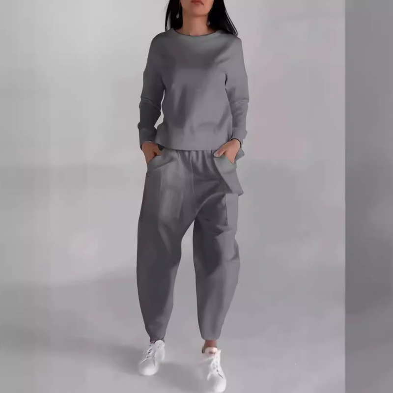 AH8222--Autumn new fashionable lace-up multi-pocket trendy sports solid color casual pants suit