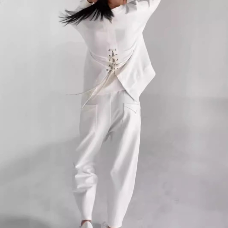 AH8222--Autumn new fashionable lace-up multi-pocket trendy sports solid color casual pants suit