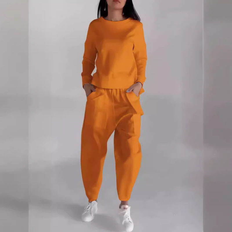 AH8222--Autumn new fashionable lace-up multi-pocket trendy sports solid color casual pants suit