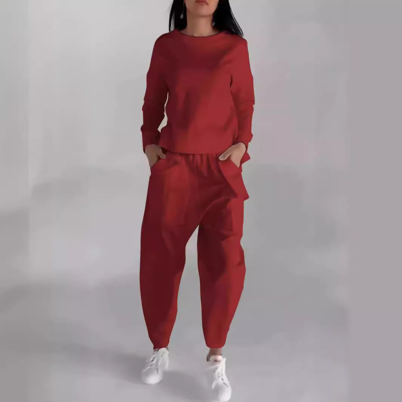 AH8222--Autumn new fashionable lace-up multi-pocket trendy sports solid color casual pants suit