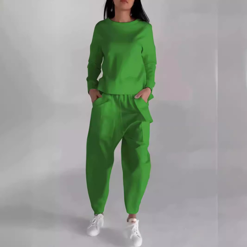 AH8222--Autumn new fashionable lace-up multi-pocket trendy sports solid color casual pants suit