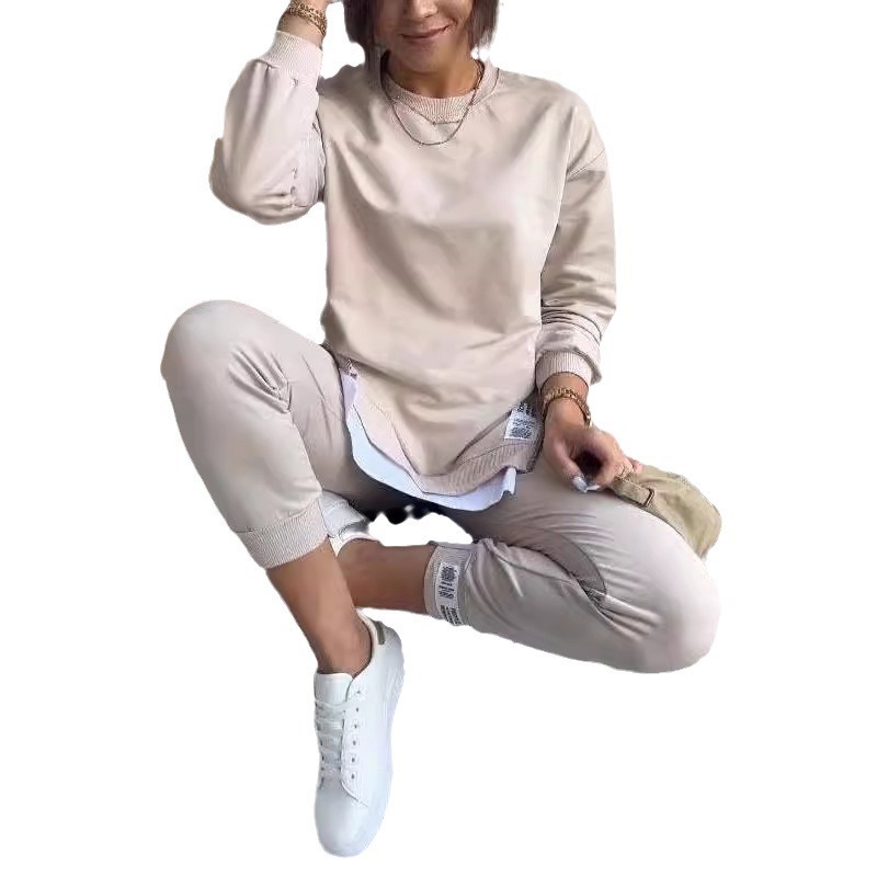 Y3022--Shangdu new style_Autumn spliced ​​fake two-piece sweatshirt and sweatpants sports suit