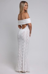 Q98--New style one-shoulder lace dress with open back and sexy long hip skirt