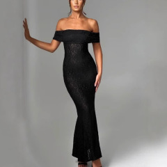 Q98--New style one-shoulder lace dress with open back and sexy long hip skirt