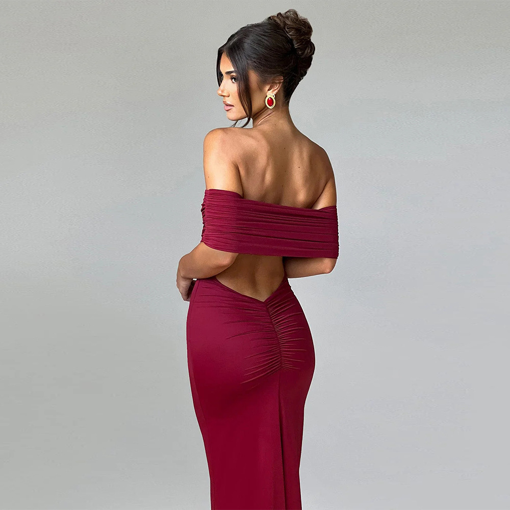 FDC0850--Summer new tube top dress, backless solid color, sexy, fashionable and slim fit dress