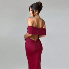 FDC0850--Summer new tube top dress, backless solid color, sexy, fashionable and slim fit dress