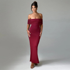 FDC0850--Summer new tube top dress, backless solid color, sexy, fashionable and slim fit dress