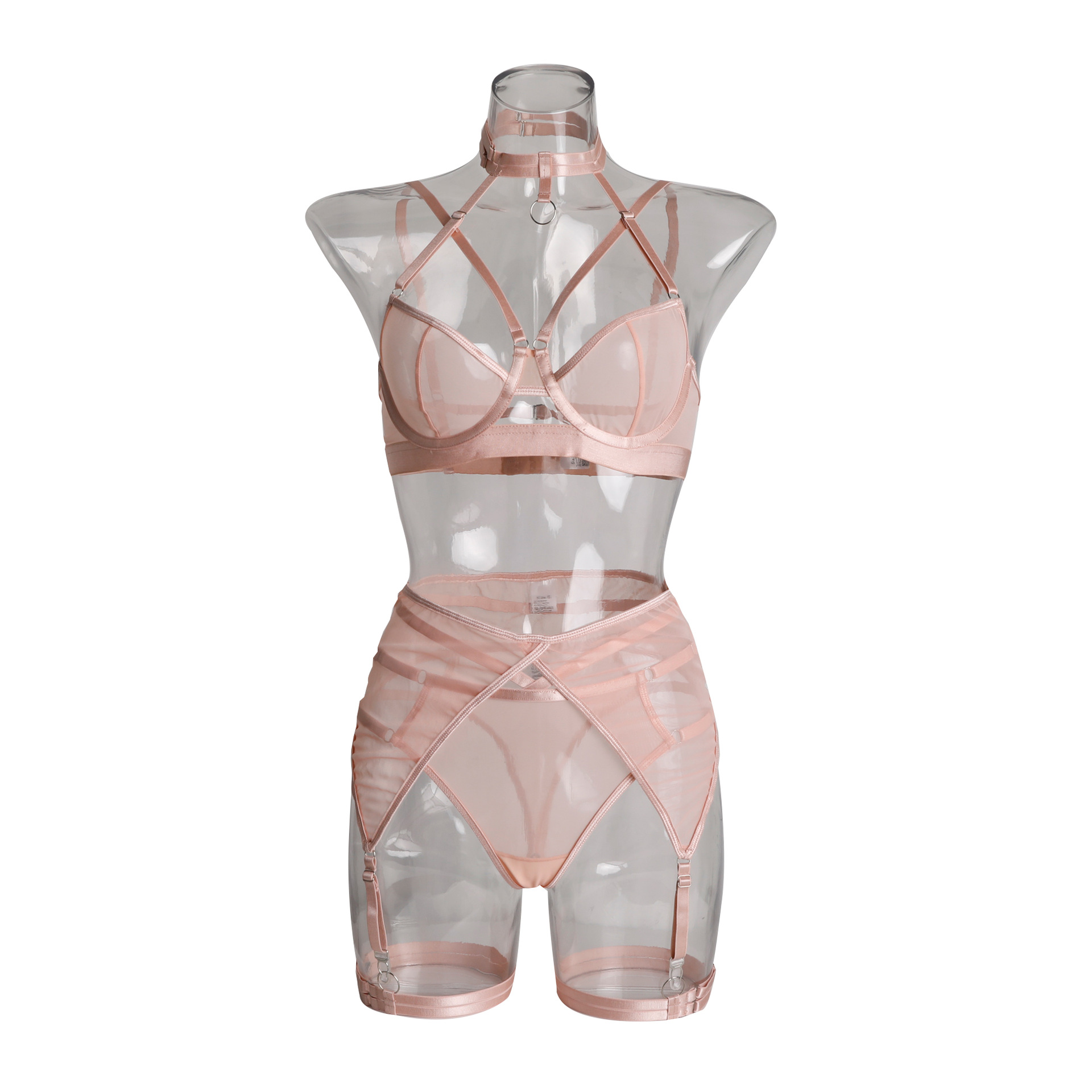 2098--New mesh see-through sexy suit spliced ​​halter neck sling suit