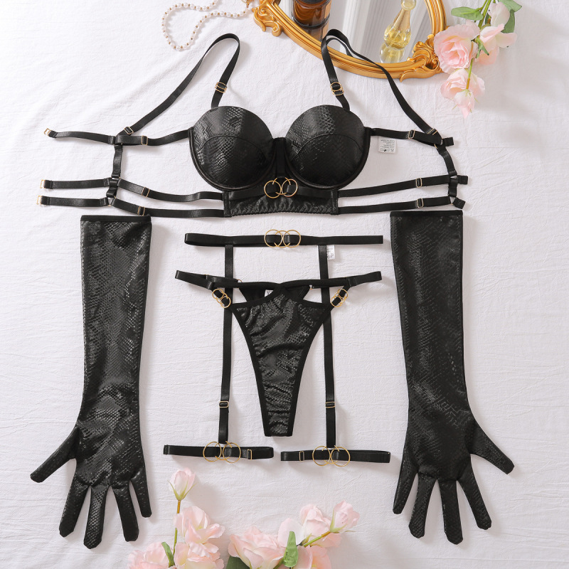 XZ4008L-Popular mesh see-through sexy bra set gather passion sexy underwear five-piece set