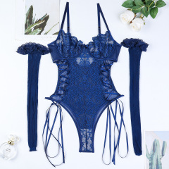 3623--Sexy lingerie summer new lace hollow straps with steel ring suspenders body shaping suit