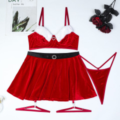 3669--Christmas outfit Korean velvet high-quality New Year red outfit holiday four-piece set