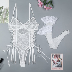 3670--White light lace cross straps hollow ribbon adjustable sexy lingerie