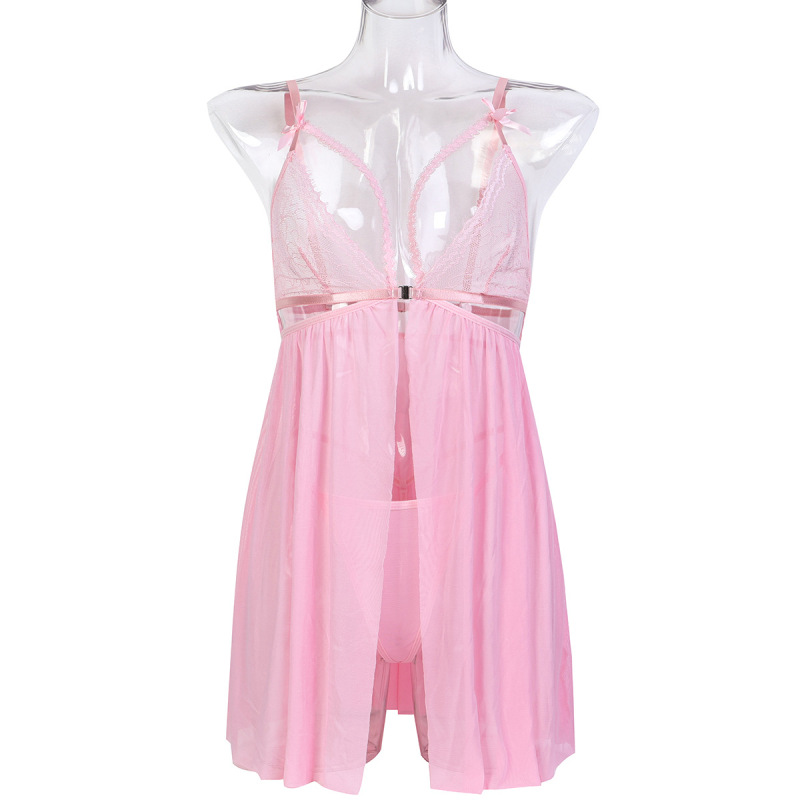 3648--Sexy lingerie pure desire suspenders mesh see-through nightdress two-piece set