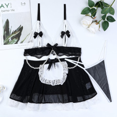 3622--Sexy girl uniform bow set pearl chain sexy underwear