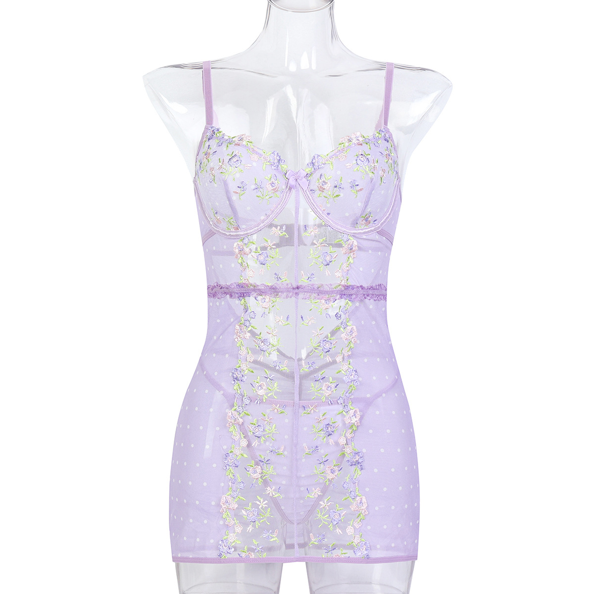 3672--New style embroidered small floral patchwork tight dress suspenders see-through pajamas dress