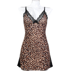 3683--Printed leopard lace lace slit thigh-revealing sexy suspender V-neck dress
