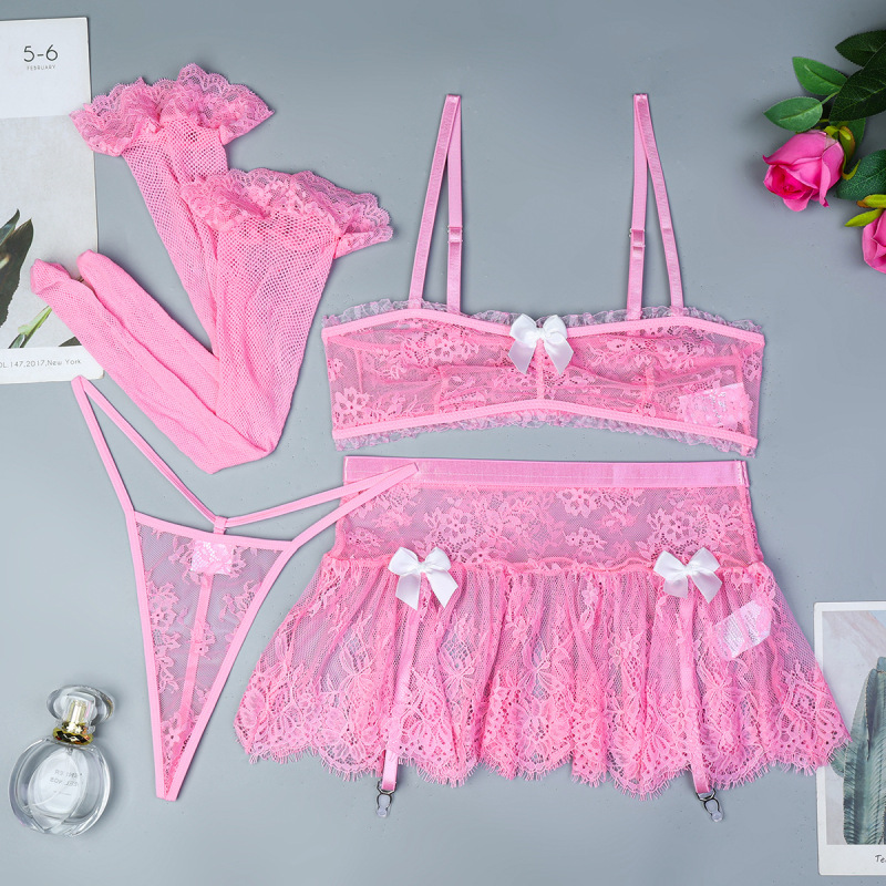 3649--Including socks, thin lace, no steel ring, soft, high-quality sexy lingerie, four-piece set