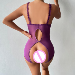 3609--Large size breast-revealing outfit, women's sexy lingerie, lace, sexy suspenders, crotch-opening jumpsuit