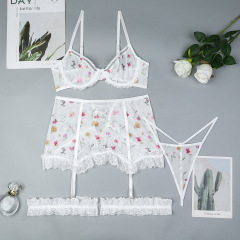 3650--Fresh pastoral holiday style lace erotic lingerie four-piece set