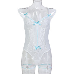3674--New love jacquard lace bow bodysuit camisole sexy lingerie